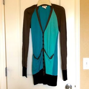 kensie girl extra long blue cardigan. Size: Small.